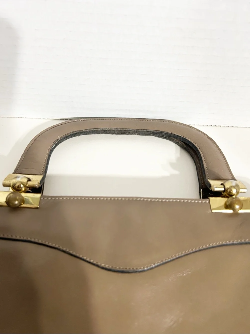 Vintage Etienne Aigner Beige Leather Satchel Handbag Gold Hardware Structured